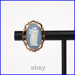Vintage English 9k Gold White Blue, Lady And Harp Antique Cameo Style Earrings