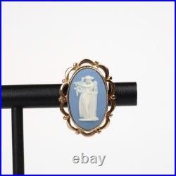 Vintage English 9k Gold White Blue, Lady And Harp Antique Cameo Style Earrings