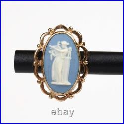 Vintage English 9k Gold White Blue, Lady And Harp Antique Cameo Style Earrings