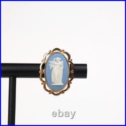 Vintage English 9k Gold White Blue, Lady And Harp Antique Cameo Style Earrings