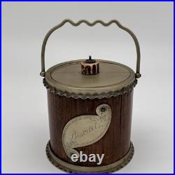 Vintage English Biscuit Barrel Made Of Oak & Nickel Silver Unique Wave Handle M