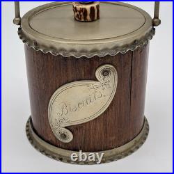 Vintage English Biscuit Barrel Made Of Oak & Nickel Silver Unique Wave Handle M