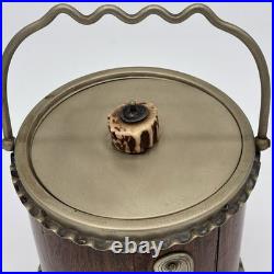Vintage English Biscuit Barrel Made Of Oak & Nickel Silver Unique Wave Handle M