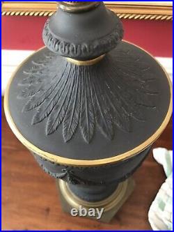 Vintage English Black Basalt Neoclassical Covered Urn Lamp Wedgwood