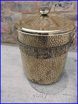 Vintage English Brass Coal Bucket With Paw Feet, Handles, Lion Heads And Lid