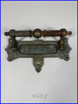 Vintage English Brass Door Knocker with Letter Slot Nice Patina Look