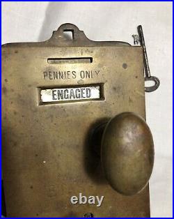 Vintage English Brass Etas No. 1 Toilet Door Lock Penny Slot w Key