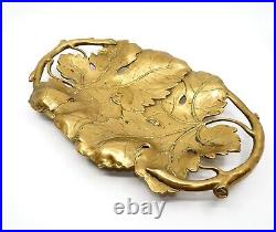 Vintage English Brass Serving Tray Art Nouveau Aesthetic Movement Leaf Design