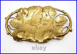 Vintage English Brass Serving Tray Art Nouveau Aesthetic Movement Leaf Design