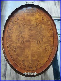 Vintage English Burl Walnut Scalloped Top Coffee Table Excellent Condition