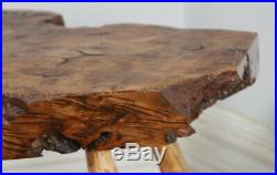 Vintage English Burr Walnut Tree Trunk Root Slab Coffee Occasional Side Table