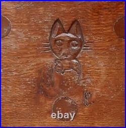 Vintage English Cat & Mouseman Oak Calf Stool Lyndon Hammell Ex Robert Thompson