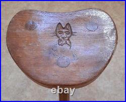 Vintage English Cat & Mouseman Oak Calf Stool Lyndon Hammell Ex Robert Thompson