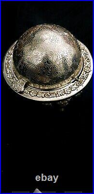 Vintage English Caviar Dish Revolving Lid Queen Anne Silver Plated