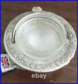 Vintage English Caviar Dish Revolving Lid Queen Anne Silver Plated