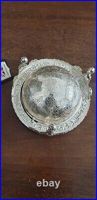 Vintage English Caviar Dish Revolving Lid Queen Anne Silver Plated