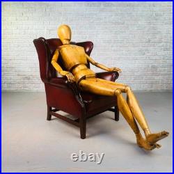 Vintage English Chestnut Brown Deep Red Leather Wingback Chair #A844