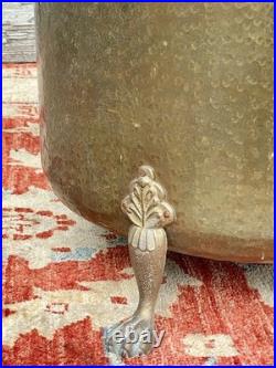 Vintage English Country House Large Brass Log/Coal Bucket/Bin on Lion Paw Feet