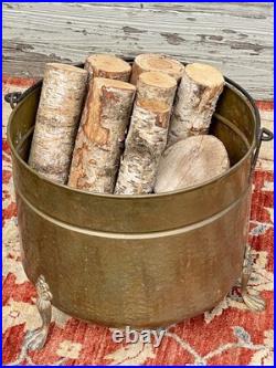 Vintage English Country House Large Brass Log/Coal Bucket/Bin on Lion Paw Feet