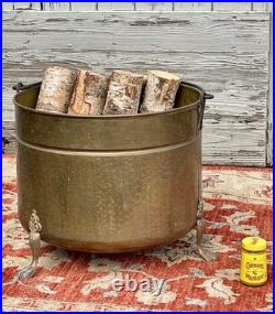 Vintage English Country House Large Brass Log/Coal Bucket/Bin on Lion Paw Feet