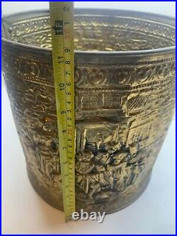 Vintage English Fireplace Bucket Embossed Brass Solid Brass Fire Place Canister