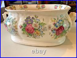 Vintage English Floral Ironstone Cache pot with handles Vintage English Floral Ironstone Cache pot with handles
