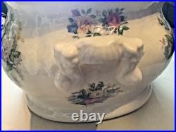 Vintage English Floral Ironstone Cache pot with handles