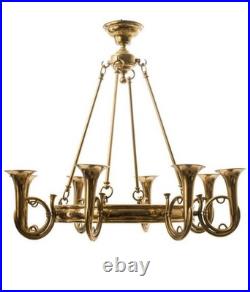 Vintage English French Horn Brass Chandelier Ceiling Light 8 Arm Large Rare Vintage English French Horn Brass Chandelier Ceiling Light 8 Arm Large Rare