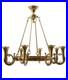 Vintage English French Horn Brass Chandelier Ceiling Light 8 Arm Large Rare