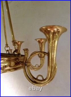 Vintage English French Horn Brass Chandelier Ceiling Light 8 Arm Large Rare Vintage English French Horn Brass Chandelier Ceiling Light 8 Arm Large Rare