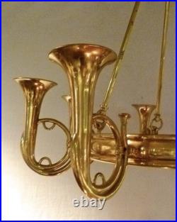 Vintage English French Horn Brass Chandelier Ceiling Light 8 Arm Large Rare