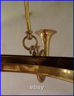 Vintage English French Horn Brass Chandelier Ceiling Light 8 Arm Large Rare