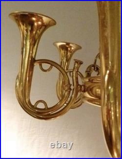 Vintage English French Horn Brass Chandelier Ceiling Light 8 Arm Large Rare
