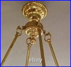 Vintage English French Horn Brass Chandelier Ceiling Light 8 Arm Large Rare