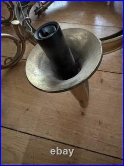 Vintage English French Horn Brass Chandelier Ceiling Light 8 Arm Large Rare Vintage English French Horn Brass Chandelier Ceiling Light 8 Arm Large Rare