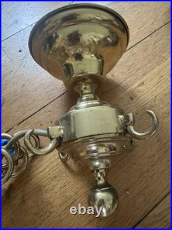 Vintage English French Horn Brass Chandelier Ceiling Light 8 Arm Large Rare