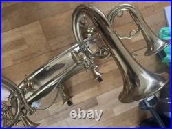 Vintage English French Horn Brass Chandelier Ceiling Light 8 Arm Large Rare