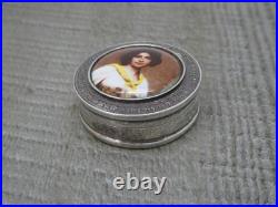 Vintage English H/M Sterling Silver Round Lady Enamel Pill Box c2001