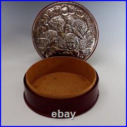Vintage English Hallmarked Sterling Silver Topped Trinket Jewelry Box, Angels