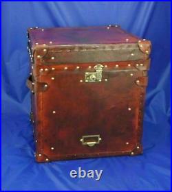 Vintage English Handmade Leather Occasional Side Table Antique Trunk & Chests