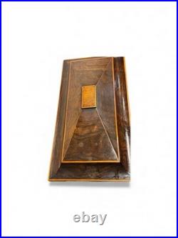 Vintage English Lion Head Handle Footed Wood Tea Caddy