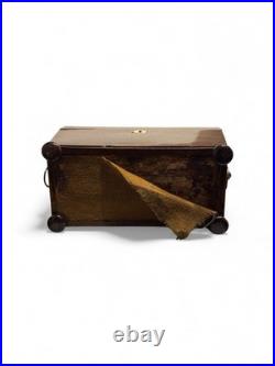 Vintage English Lion Head Handle Footed Wood Tea Caddy