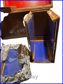 Vintage English Lion Head Handle Footed Wood Tea Caddy