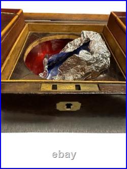 Vintage English Lion Head Handle Footed Wood Tea Caddy