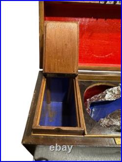 Vintage English Lion Head Handle Footed Wood Tea Caddy