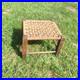 Vintage English Low Oak Footstool Footrest with Woven Rush Top