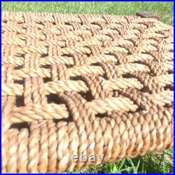 Vintage English Low Oak Footstool Footrest with Woven Rush Top