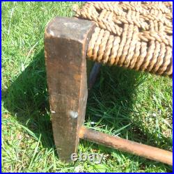Vintage English Low Oak Footstool Footrest with Woven Rush Top