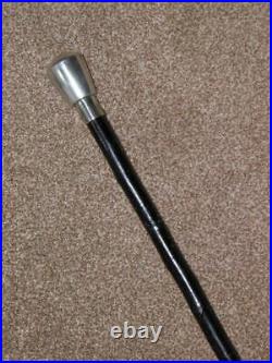 Vintage English Made Silver Plate Topped Rustic Ebonised Walking Stick/Cane