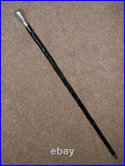 Vintage English Made Silver Plate Topped Rustic Ebonised Walking Stick/Cane